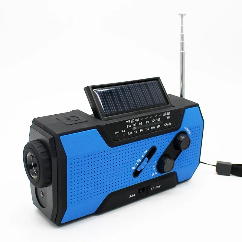 Emergency Weather Radio AM FM 2000mAh USB Solar Manual Crank Charging Battery Portable Mobile Power Powered SOS Alarm Flashlight