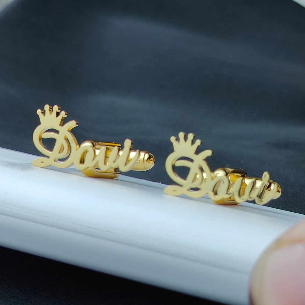 Personalized Letter Name Cufflinks With Crown Mens Jewelry Gifts Customize Names Cuff Links Buttons Wedding Cufflink Groom