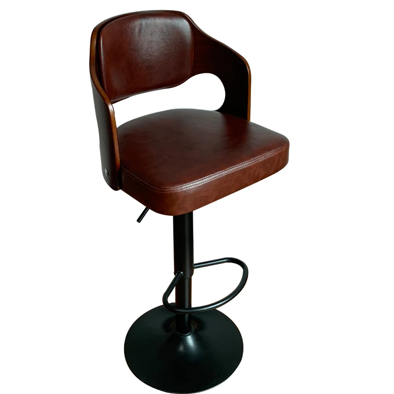 

Bar chair lift European solid wood bar chair Nordic home front desk high stool backrest bar stool modern simplicity