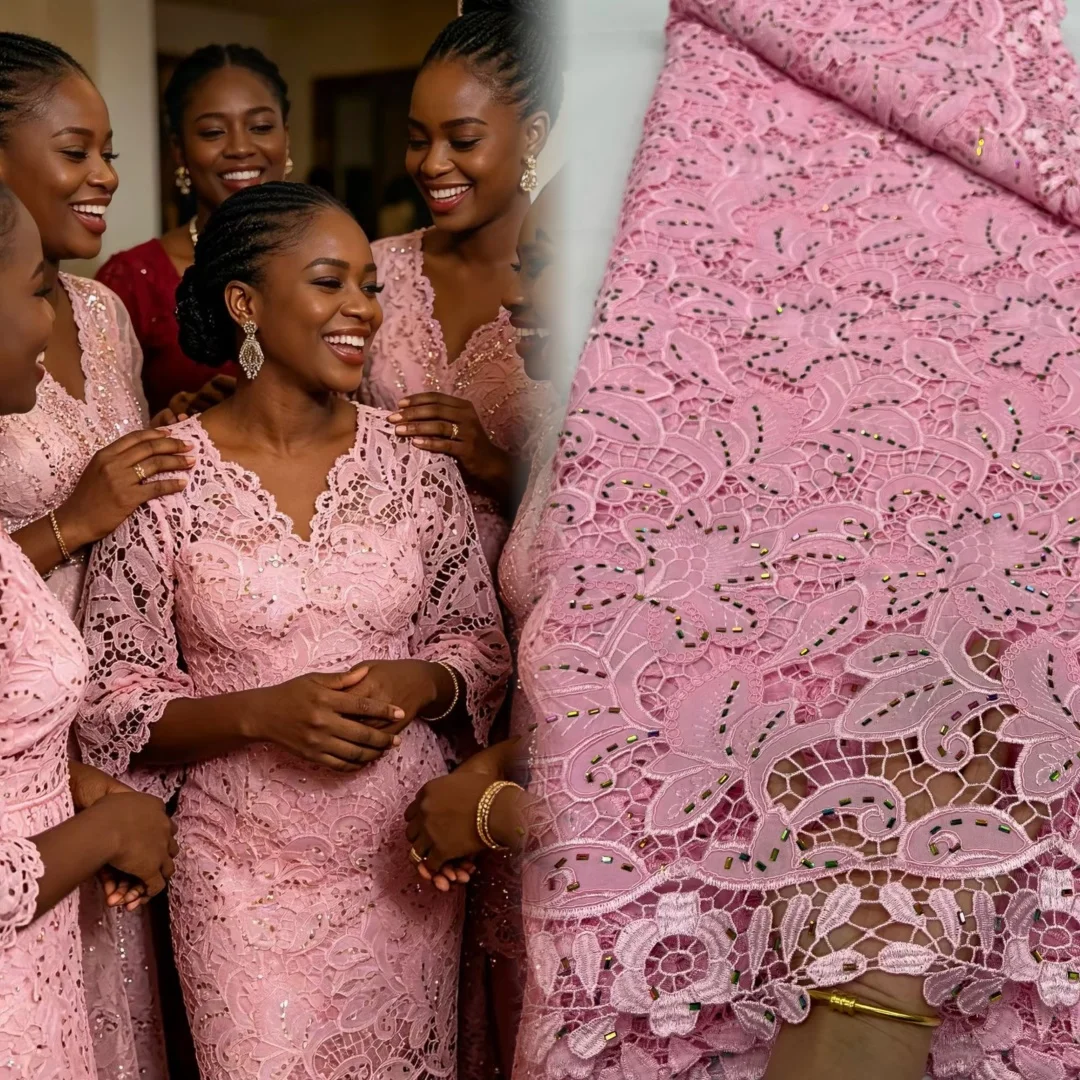 

Wholesale 2026 High Quality African Guipure Cord Lace Fabric Nigerian Water Soluble Lace Fabric For Sewing Women Dress 5Yards