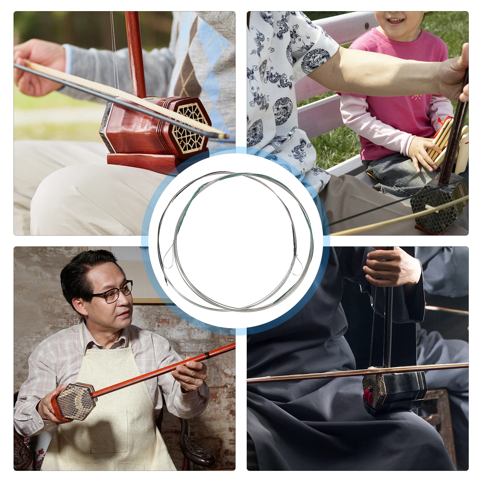 

Metal Strings Full Set Replacement Steel Wire Parts Durable Practical Erhu Strings High Resonance Clear Sound Strong