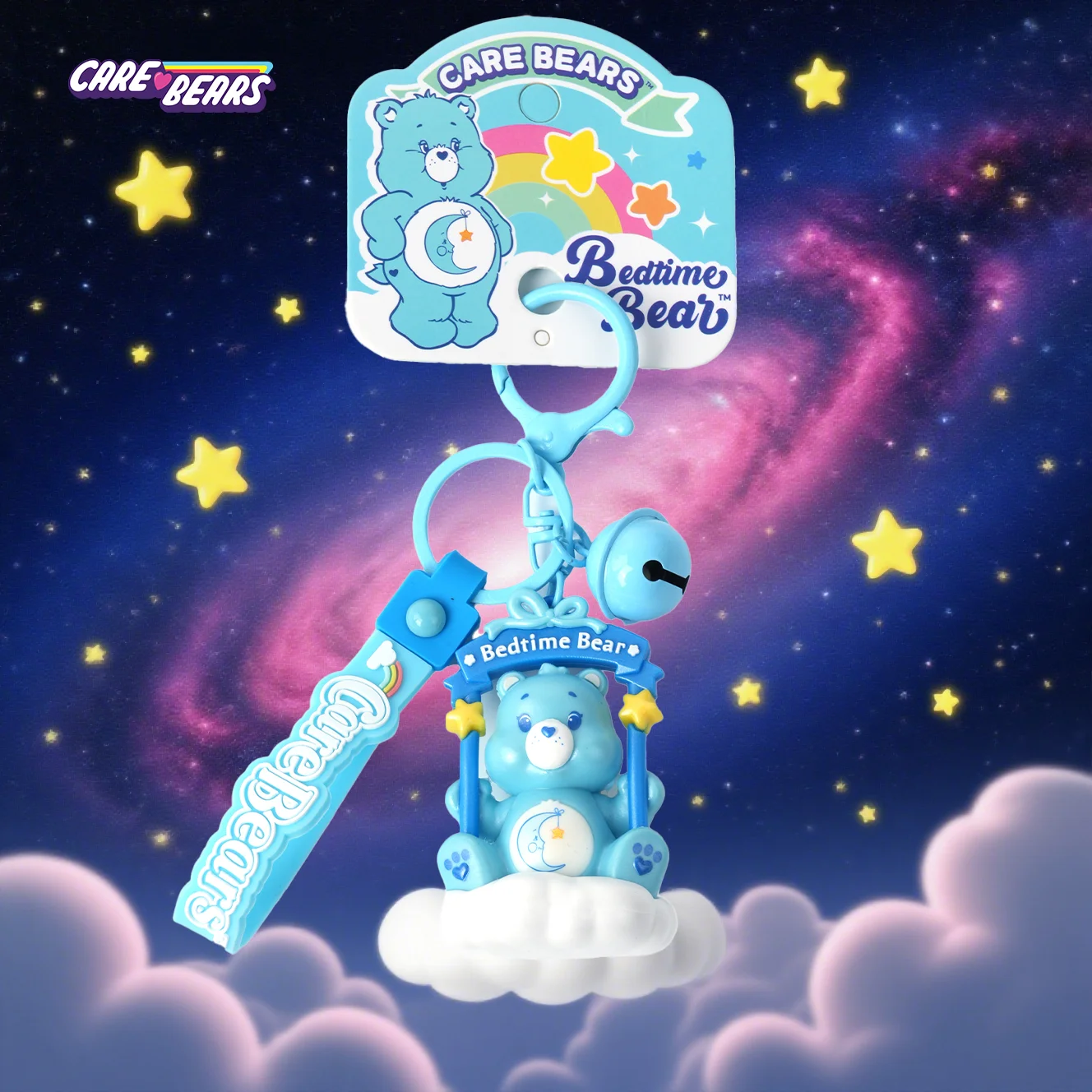 1 unidad de llavero de oso para dormir con licencia oficial de Care Bears, llavero marcado con forma de estrella y Luna, colgante de bolso de estilo lindo, decoración de llaves para bolso dulce