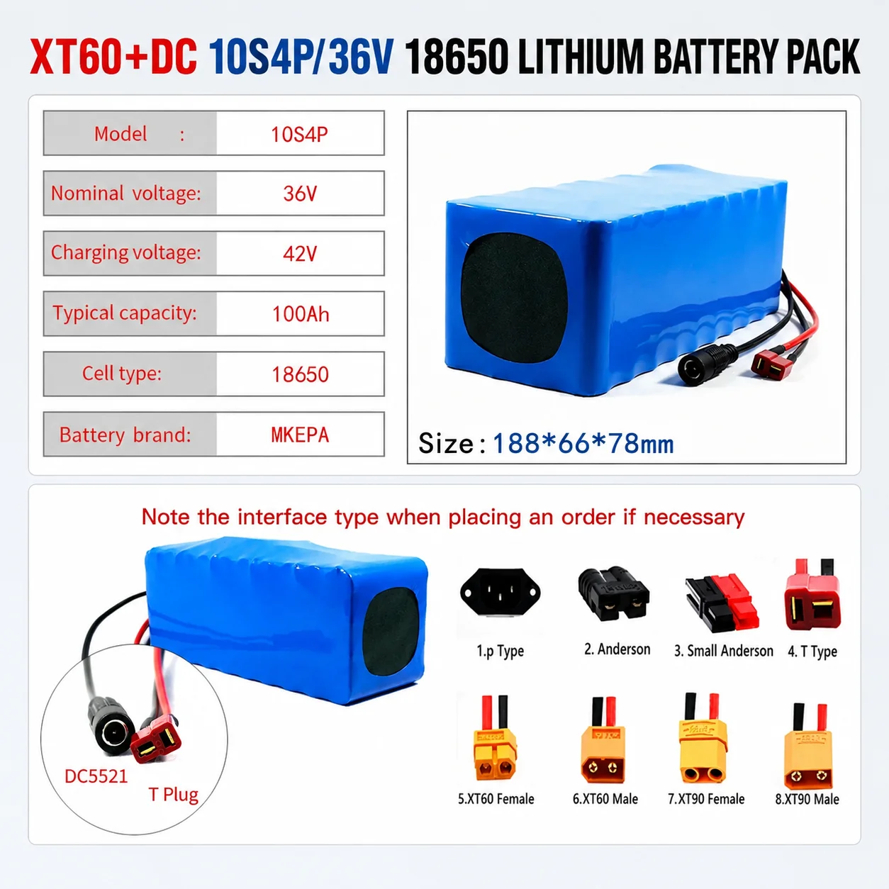 Batterie au lithium pour trottinette électrique 36V 10S4P 100Ah 100000mAh, pack de remplacement 18650, batterie de stockage d'énergie