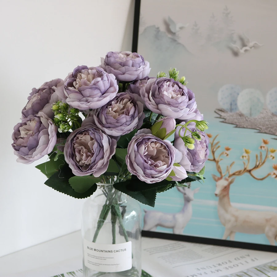 Künstliche Blumen Pfingstrosenstrauß Seidenrosenvase für Heimdekoration Garten Hochzeit Dekorative Kunstpflanzen Valentinstag Girlandenmaterial – Detail 2
