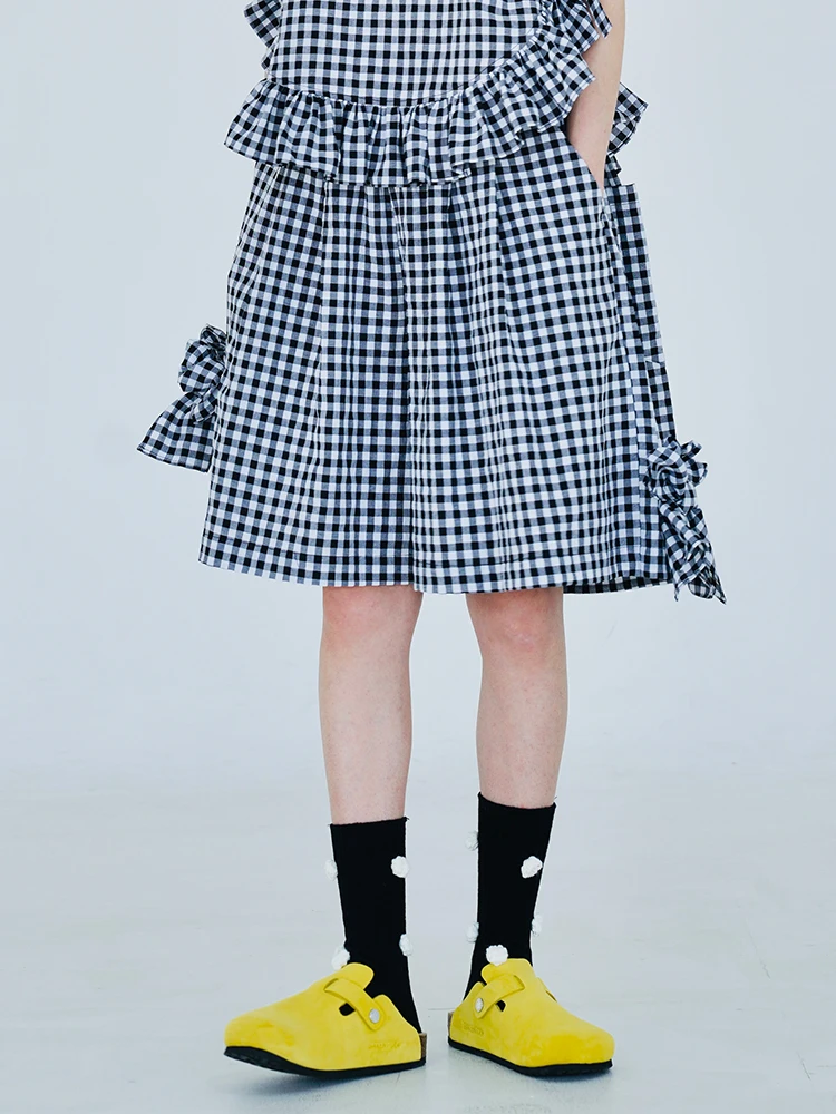 imakokoni original casual loose plaid shorts all-match bow five-point pants summer women's clothing 223664