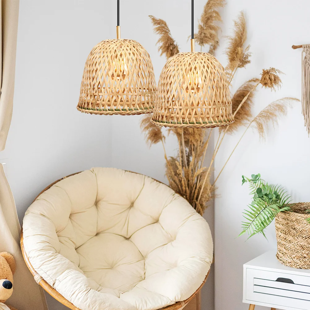 

3pcs Vintage Bamboo Woven Lamp Shade Handmade Rattan Light Cover For Home Hallway Tea Pendant Fixture Cage Soft Lighting