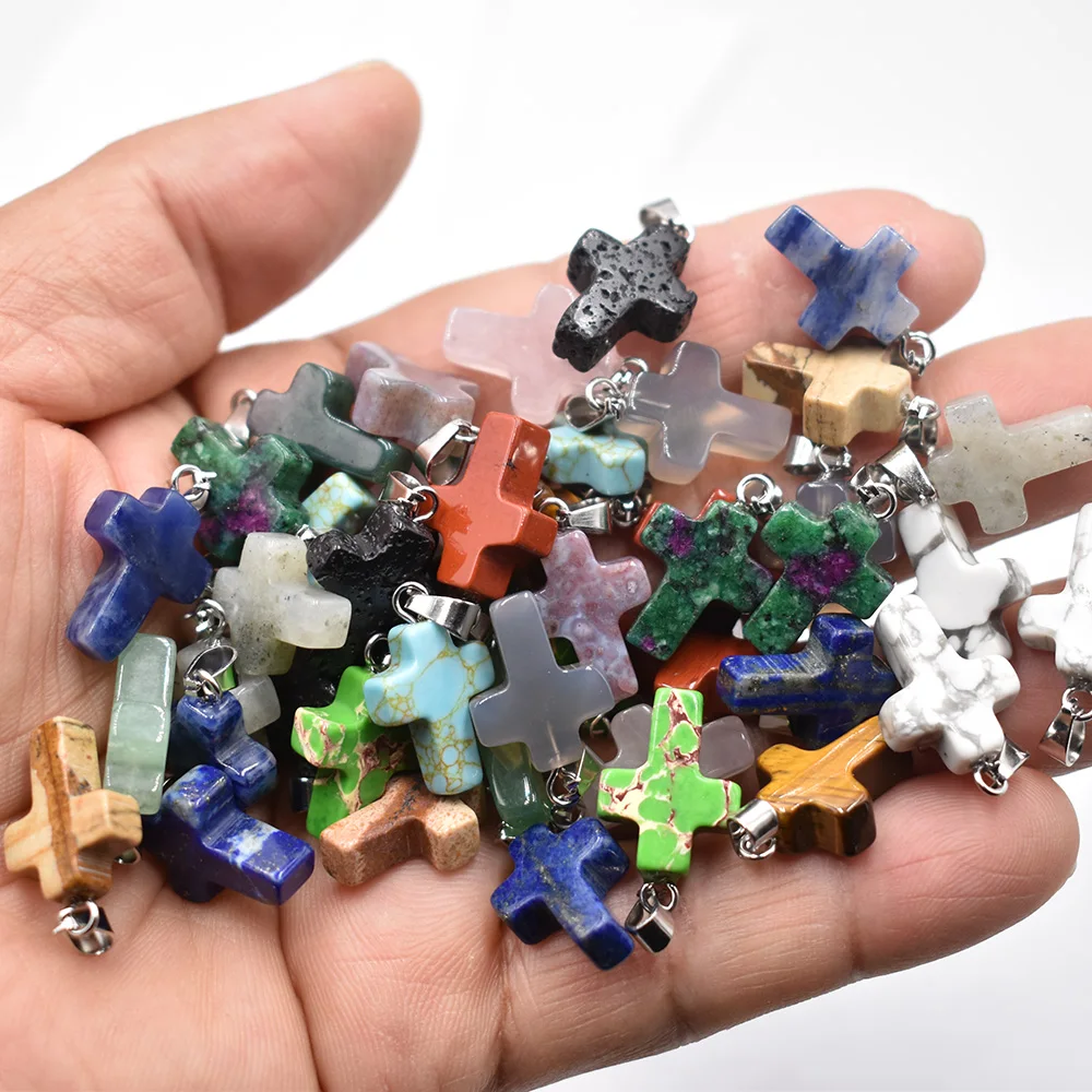 Großhandel 50 Stück/Lot Mode 12x16mm Natürlicher Tigerauge-Stein Rosenquarz Kreuzanhänger Charms Ohrringe Halsketten Schmuckherstellung – Detail 2