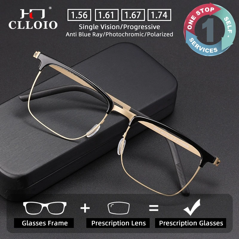 

CLLOIO Business Screwless Ultralight Prescription Glasses Anti Blue Light Titanium Myopia Glasses Progressive Reading Eyewear