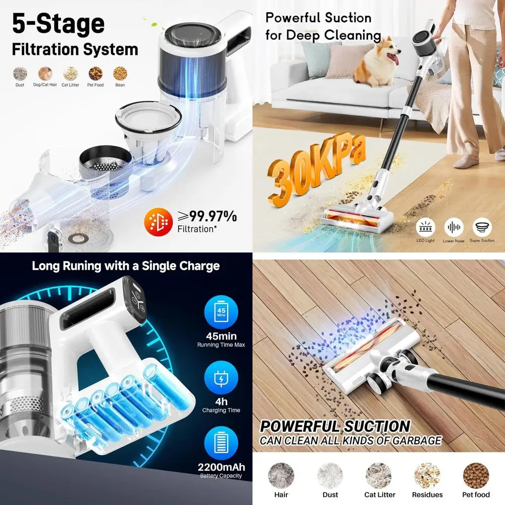 

Легкий беспроводной пылесос 8 в 1, время работы на 45 минут, сильное всасывание, защита от запутывания, идеально подходит для твердых полов и шерсти домашних животных, W-N5