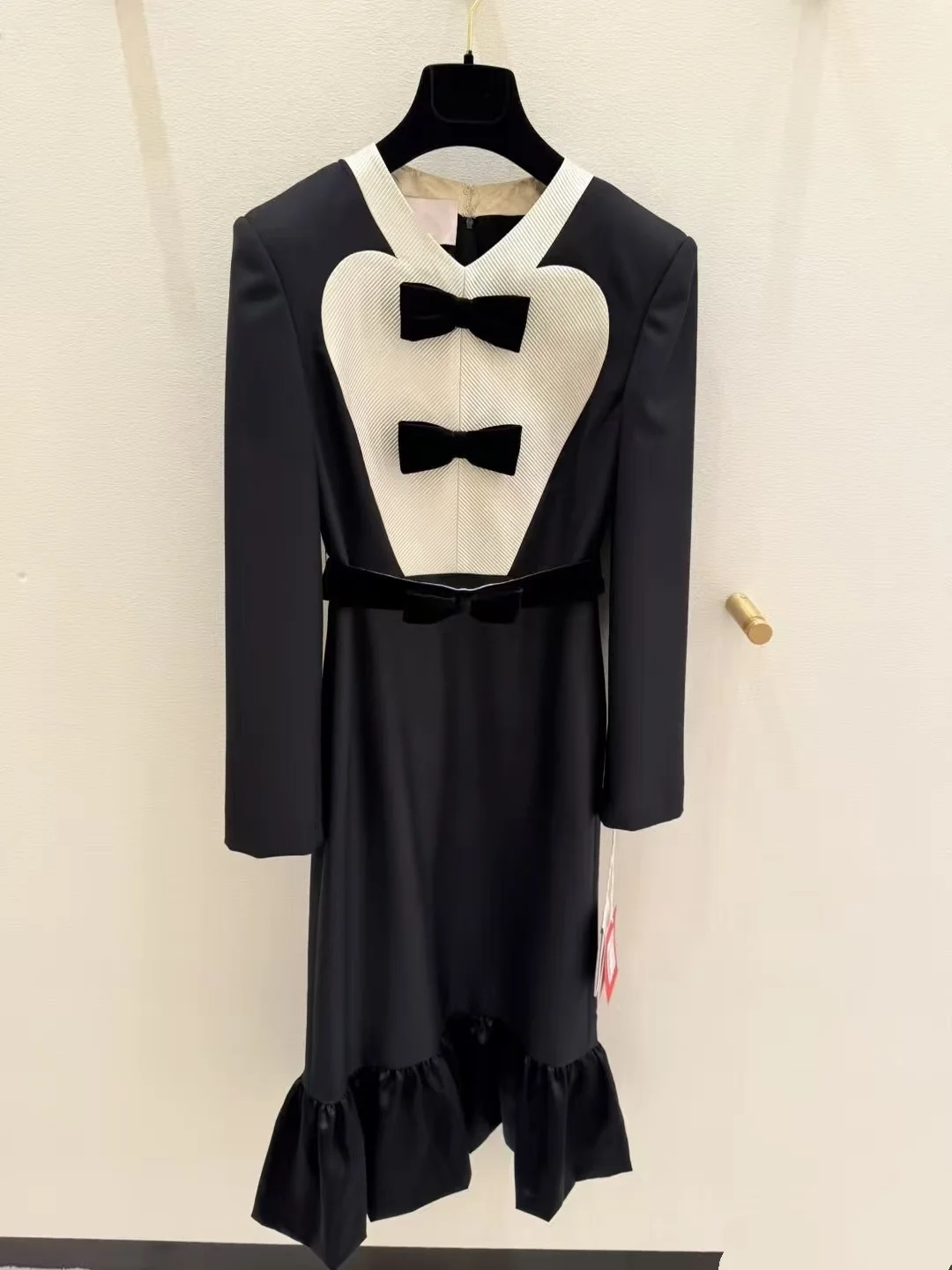 

Винтажное платье Hebe в стиле ретро на весну-осень с узлом и милыми вставками, элегантное женственное платье с длинным рукавом и завышенной талией, универсальное