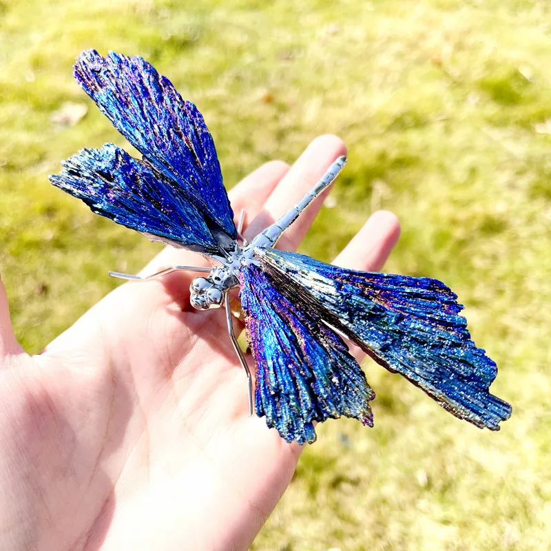 

Dragonfly Statue Natural Electroplated Blue Tourmaline Dragonfly Collection Natural Home Decor Healing Crystals Dragonfly Gift