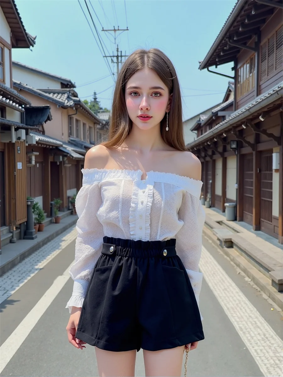 Preto de lã perna larga shorts das mulheres cintura alta carga americano grande bolso solto moda calças streetwear na moda denim verão