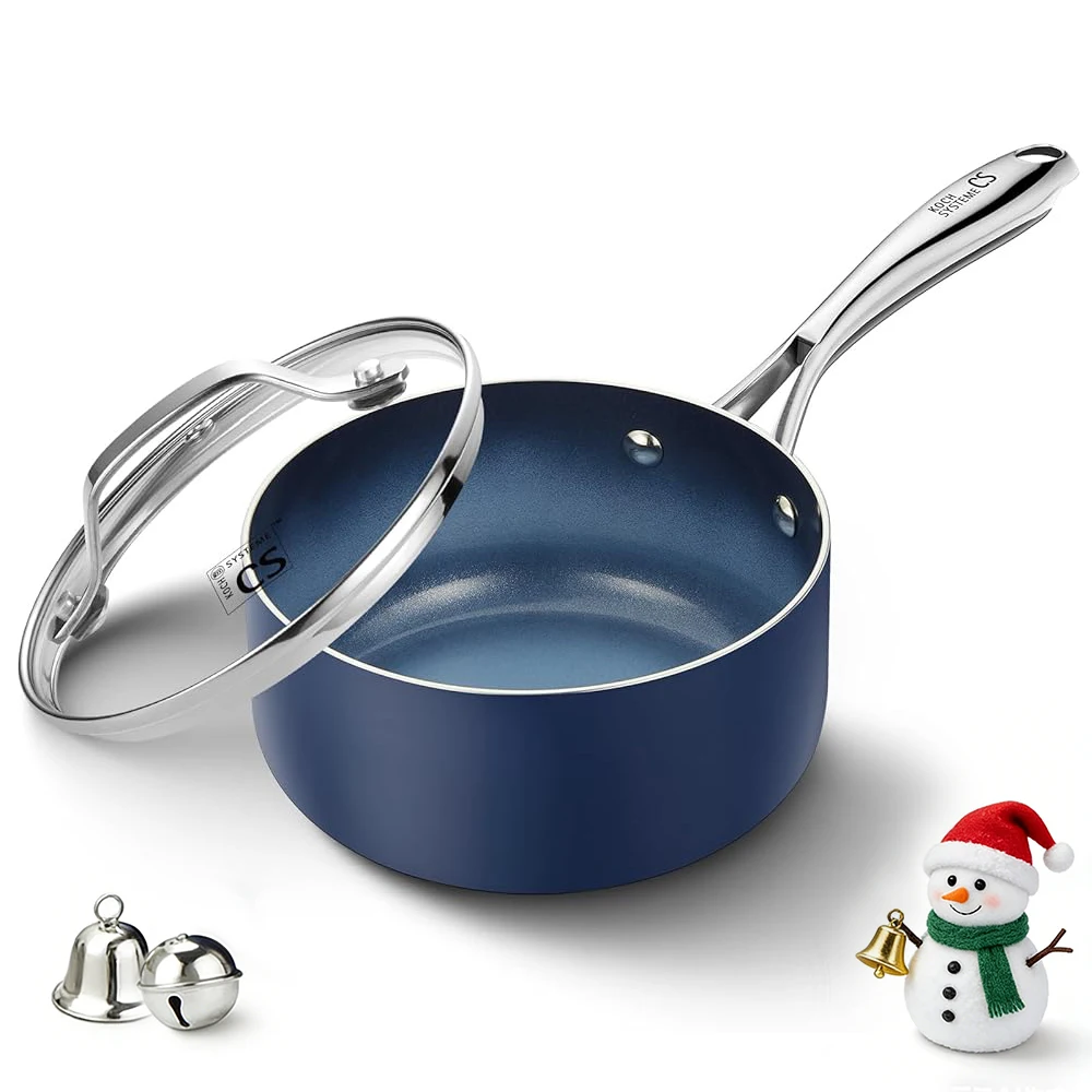 

KOCH SYSTEME CS Nonstick Sauce Pan with Lid, 1 Quart Saucepan with Lid, 1 QT Nonstick Ceramic Small Sauce Pan, Oven Safe