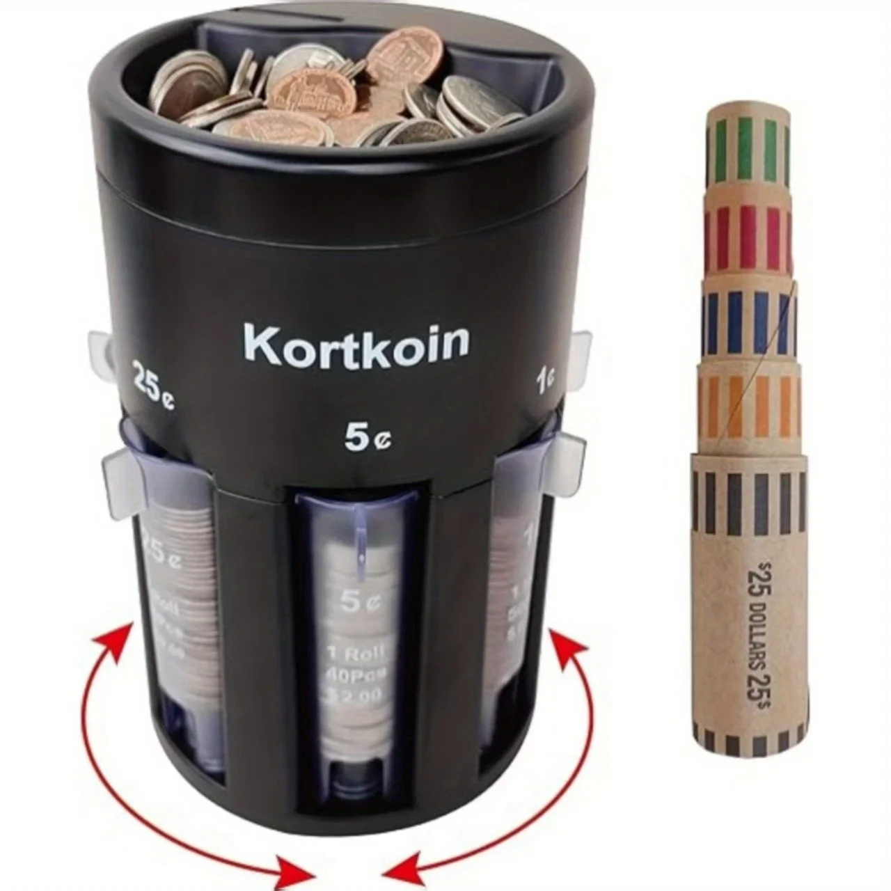 

Automatic Coin Sorter 5-IN-1 Coin Counter with Coin Wrappers, Empty Piggy Bank Coin Bank Jar Quickly,Widely used at Home