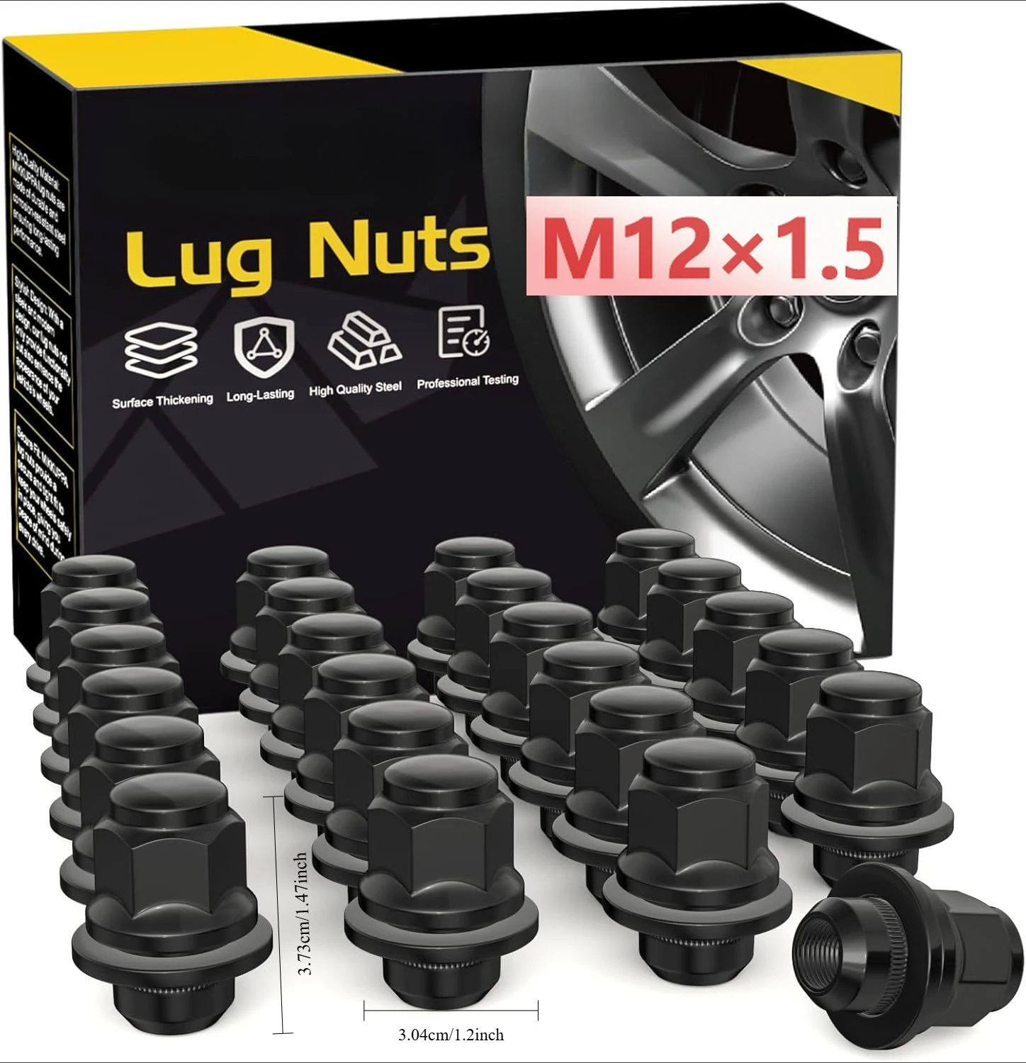 

24pcs M12x1.5 Lug Nuts Set of Hex 13/16'' (21mm) Black OEM Factory Style Mag Seat Lug Nuts Replacement for 2007-2014