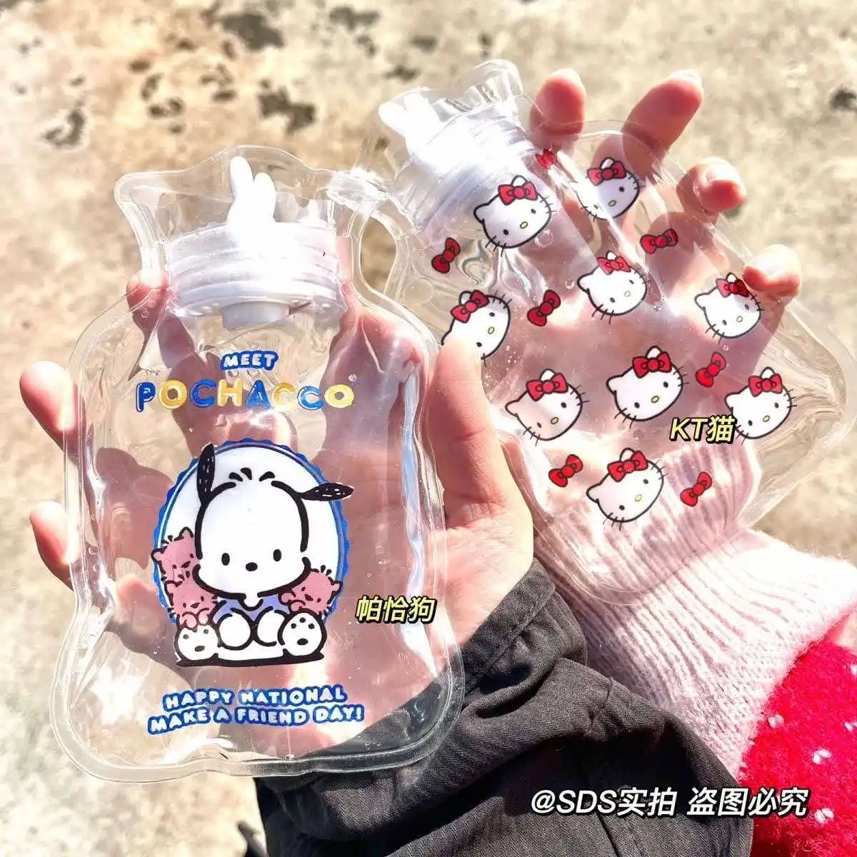 New Sanrio Transparent Hello Kitty Hot Water Bag Water Injection Girls Portable Winter Indispensable Hand Warmers Students Class