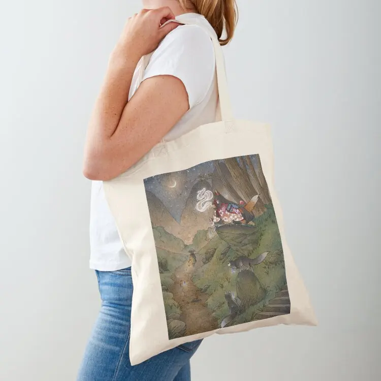 Fox Magic Under a Crescent Moon Tote Bag custom bags custom canvas bag the tote bag cute pouch