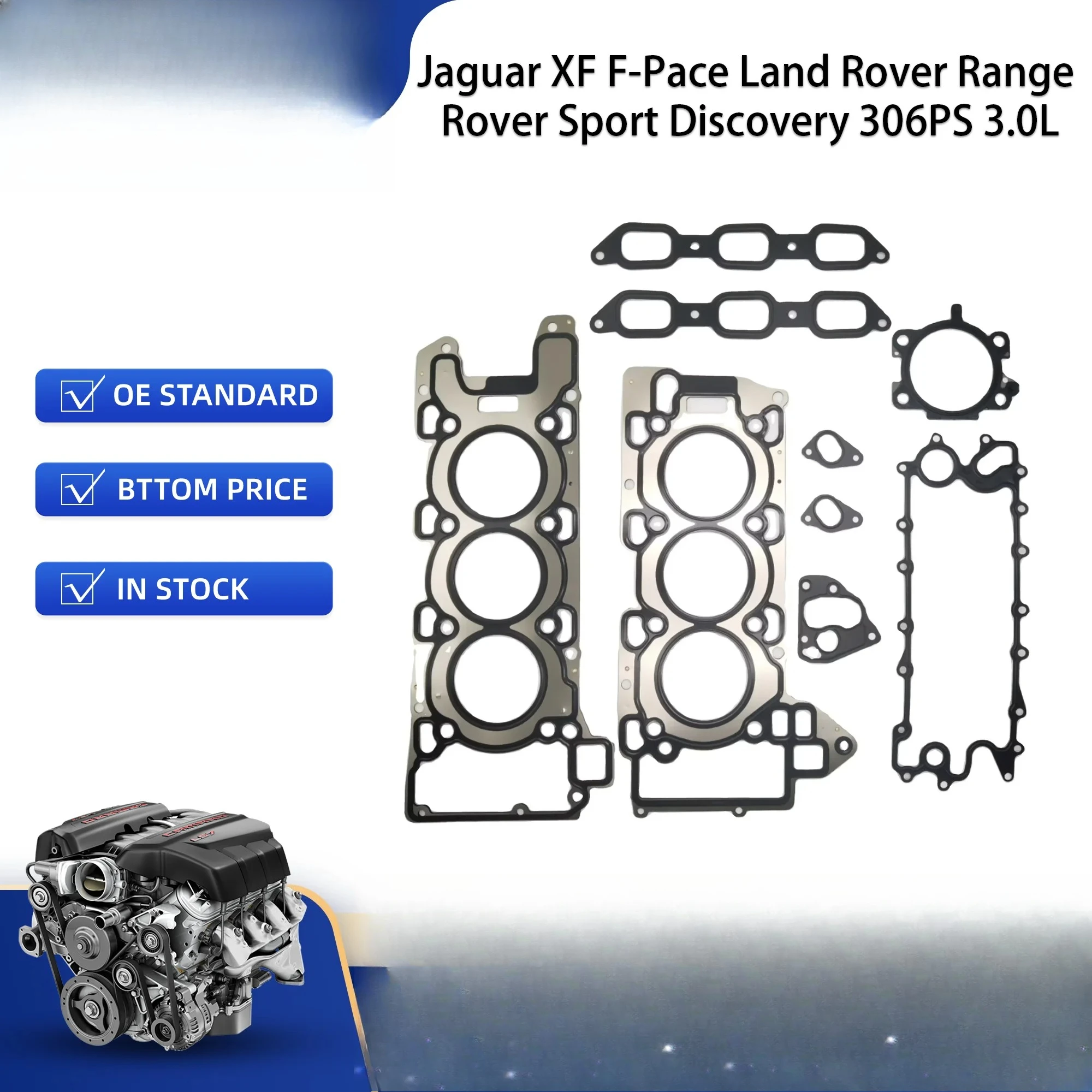 Engine Overhaul Gasket Kit for Jaguar XF F-Pace Land Rover Range Rover Sport Discovery AJ126 306PS 3.0L SC 2013-2021