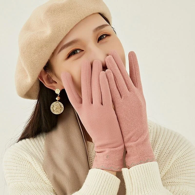 

Теплые перчатки для сенсорного экрана, женские тонкие однослойные немецкие бархатные эластичные перчатки для вождения, зима, офиса, езды на велосипеде