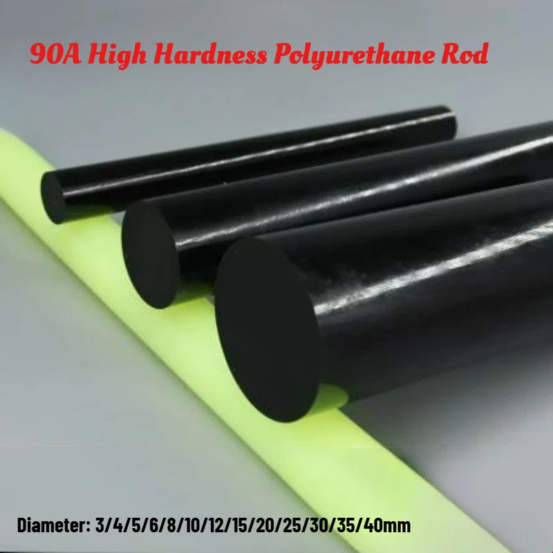 1-5pcs 90A Black & Pale Green PU Solid Rod High Hardness Elastic Bar Oil & Wear Resistant Urethane for Industrial Use Dia 3-40mm