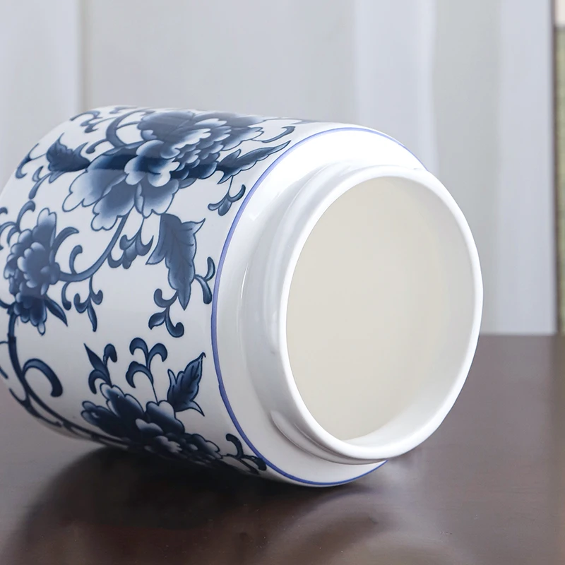 Blue and White Porcelain Jewelry Jar Cylindrical Ceramic Tea Coffee Bean Sealed Jar Mask Medicine Powder Bottle Home Container
