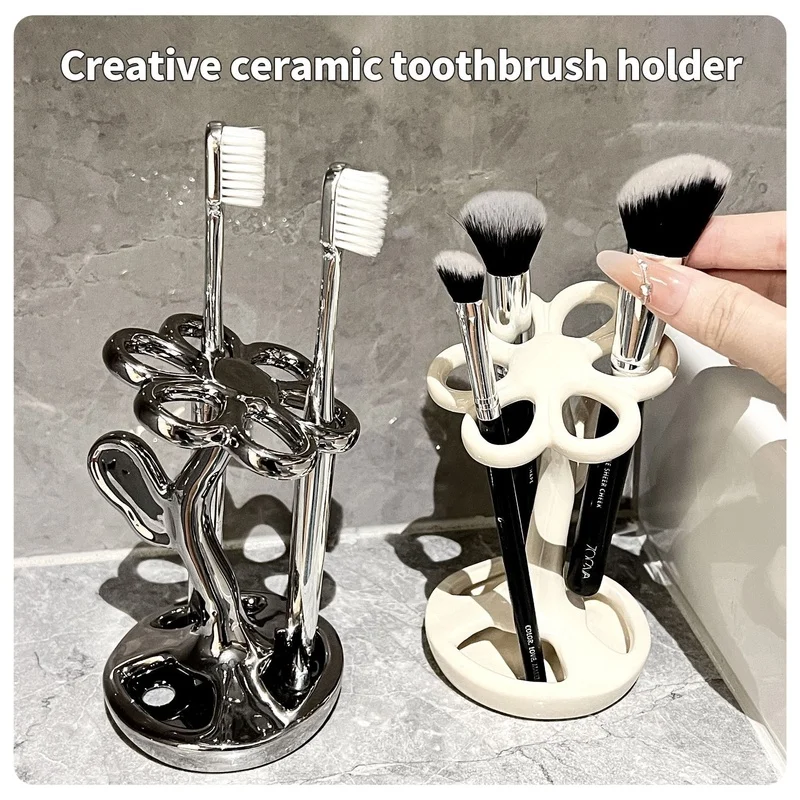 Creative toothbrush holder makeup brush eyebrow pencil storage rack toilet bathroom toothbrush holder ceramic