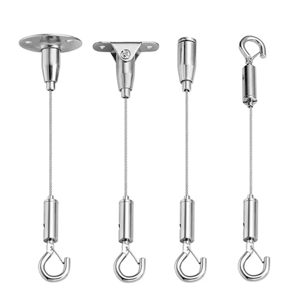 

4 Pcs 1.5 mm Wire Rope Spring Hook Adjustable Hanging Clothesline Fixed Guardrail Lock Lifting Code Suitable for light panels