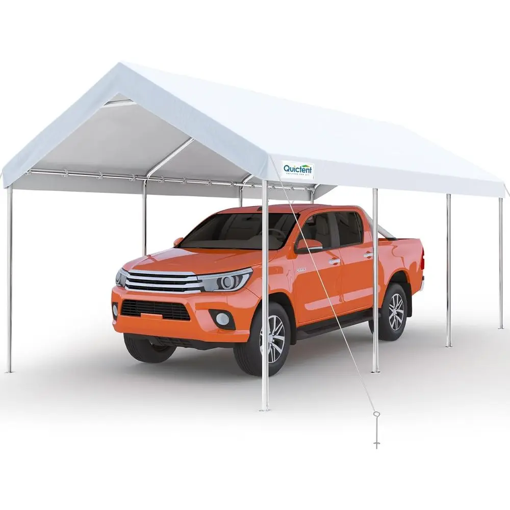 

20ft x 10ft Galvanized Steel Carport with Reinforced Structure and Hanging Edge - White