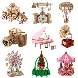 3D Houten Puzzel Reuzenrad Model DIY Montage Kits Carrousel Speelgoed Voor Kinderen Meisjes Kerstboom Cadeau Thuis Kamer Decoratie