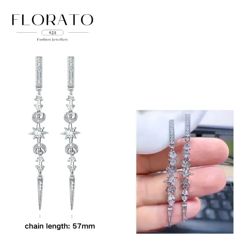 FLORATO 925 Sterling Silber Ohrringe mit Kettenquasten-Anhänger, Zirkon-Silberohrringe für Damen, Trendiger Luxus-Hochzeitsschmuck