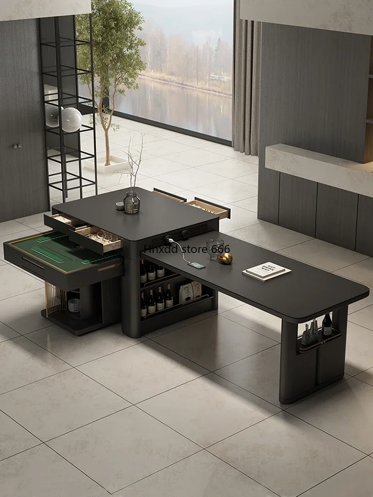 Dual-purpose retractable rock slab dining table multi-function electric motor hemp