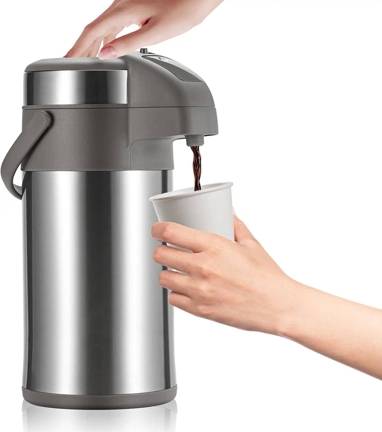 

Термос-кофейник на 4 л с помпой, диспенсер для горячих напитков из нержавеющей стали, серебристый