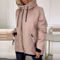 Women Casual Long Sleeve Pocket Solid Jacket Winter Fashion Thick Warm Down Outerwears Autumn Elegant Zipper Hooded Cotton Coat