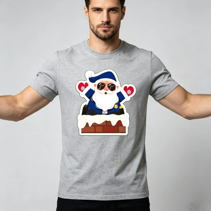 Men Santa Claus Christmas T-Shirt 100% Cotton Chimney Graphic Print Casual Short Sleeve Tee for Holiday Party Wear
