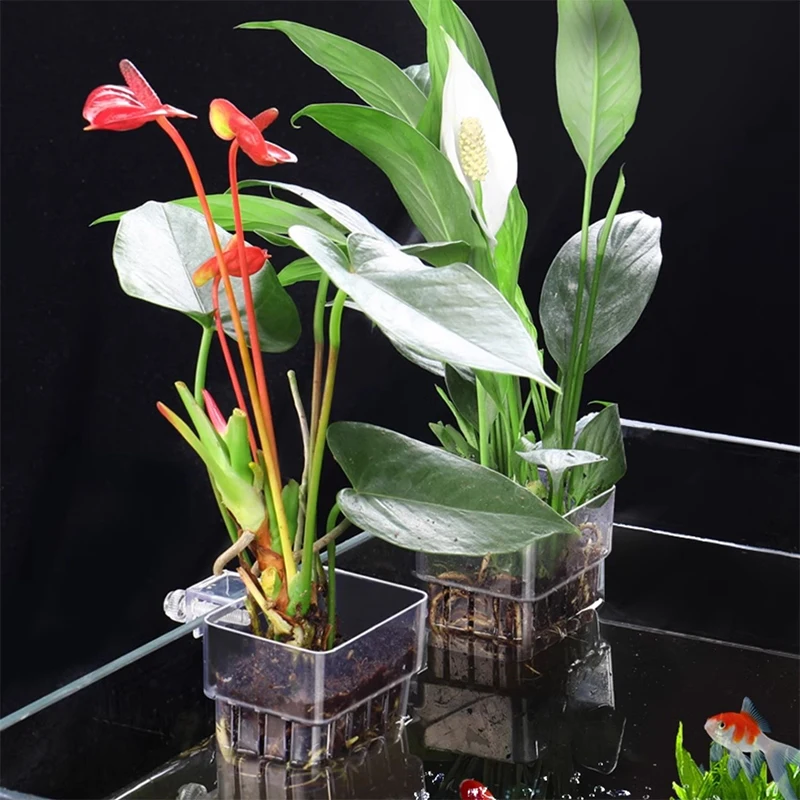 1PCS Wall Hanging Flower Pots Aquarium Planting Basket Hydroponic Support Hangable Fish Tank Water Grass Cup Holder