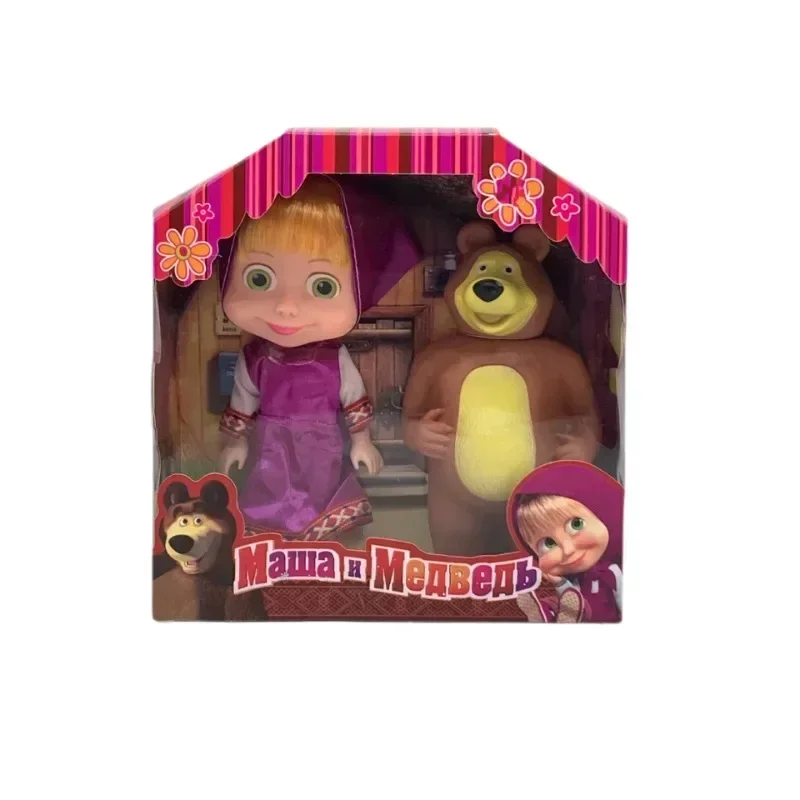 The New 6.5 "masha and The Bear Birthday Gift Set Action Figure Animated Model Cartoon Toy Children's Doll Vinyl Bear Can Sound