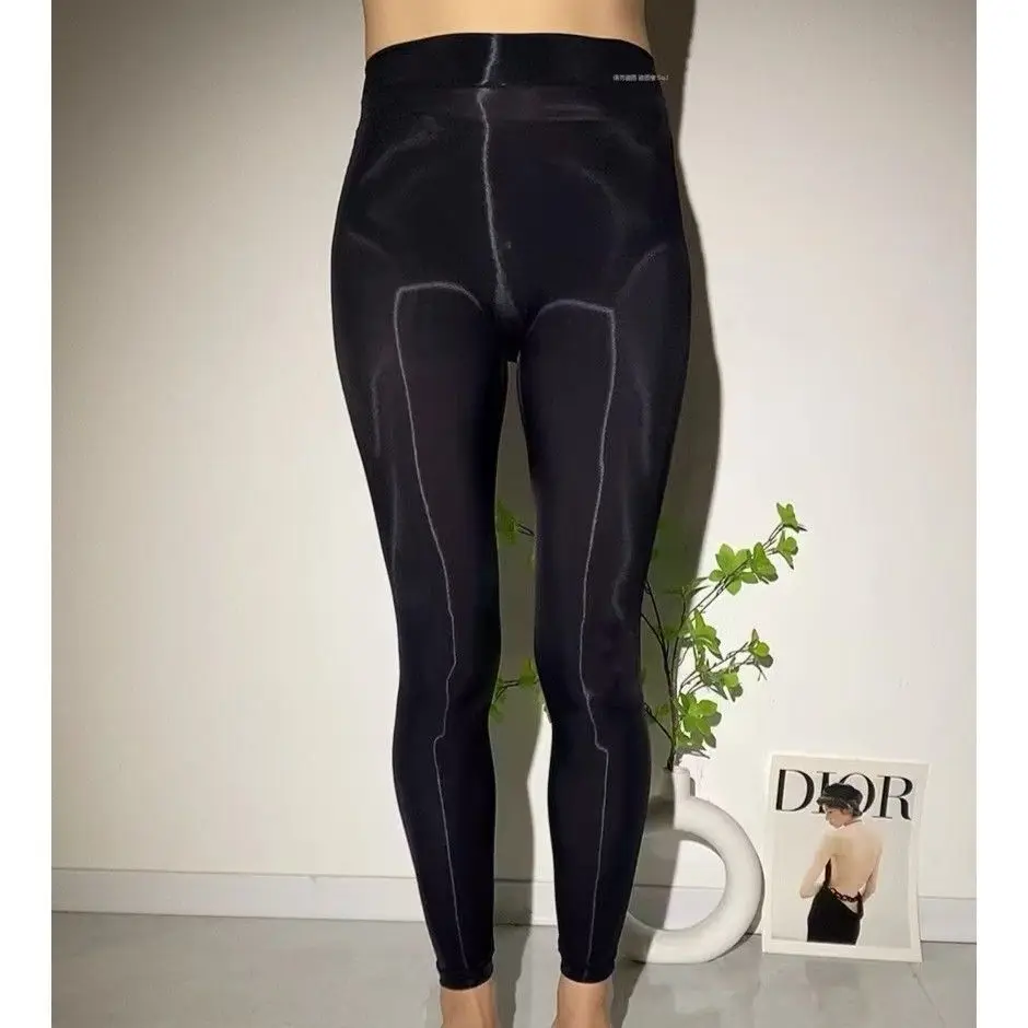 

Summer Glossy Sexy Mens Transparent Ice Silk Ultra-thin Leggings Tight Shorts Underwears