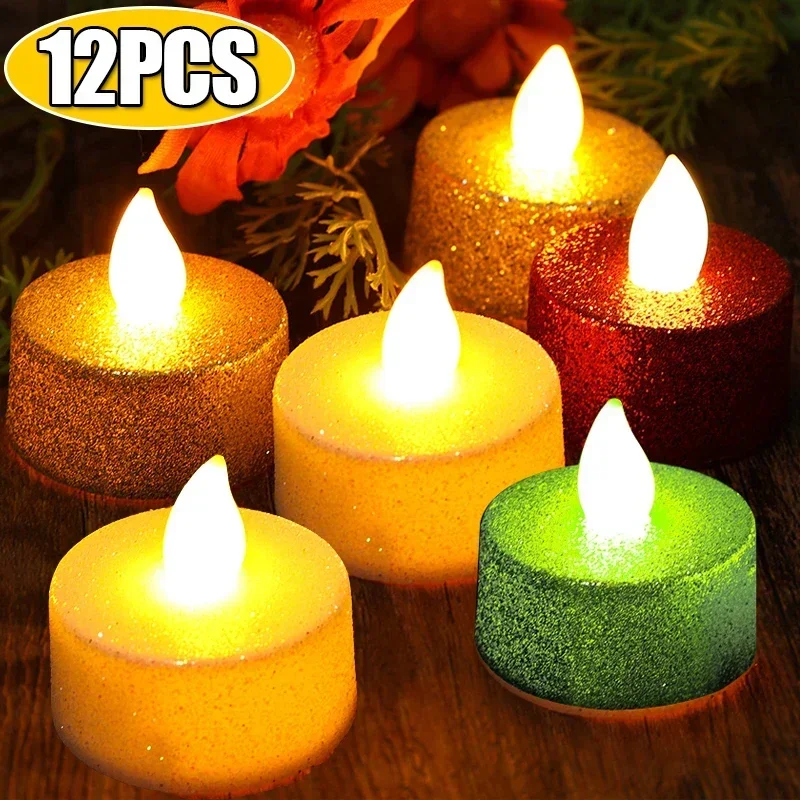 3-12 pçs glitter led velas a pilhas luz de chá sem chama velas elétricas decorações da festa de casamento de natal candeeiro de mesa