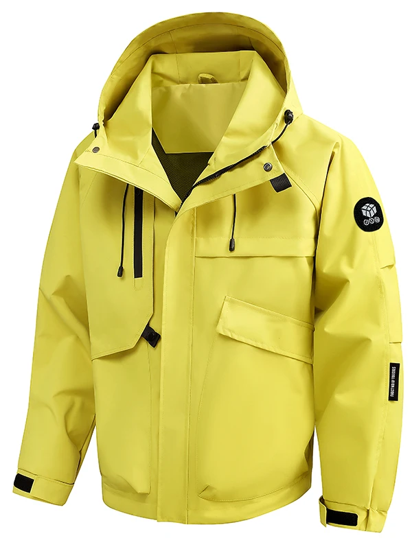 

Мужская водонепроницаемая уличная ветровка с капюшоном CamCoat из полиэстера/нейлона Cosite Fiber Long Sve на молнии Pure Color