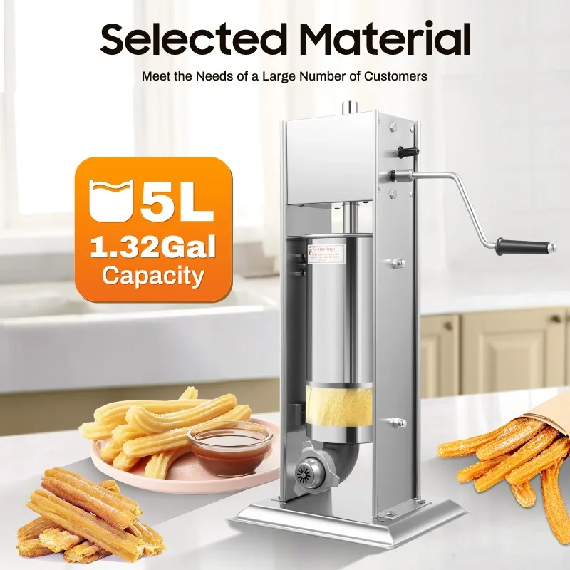 Máquina Manual de Churros de 1,32 galones con 6 boquillas, máquina Vertical para hacer Churrera, máquina de Churros de Donut de acero inoxidable para panadería y cafetería