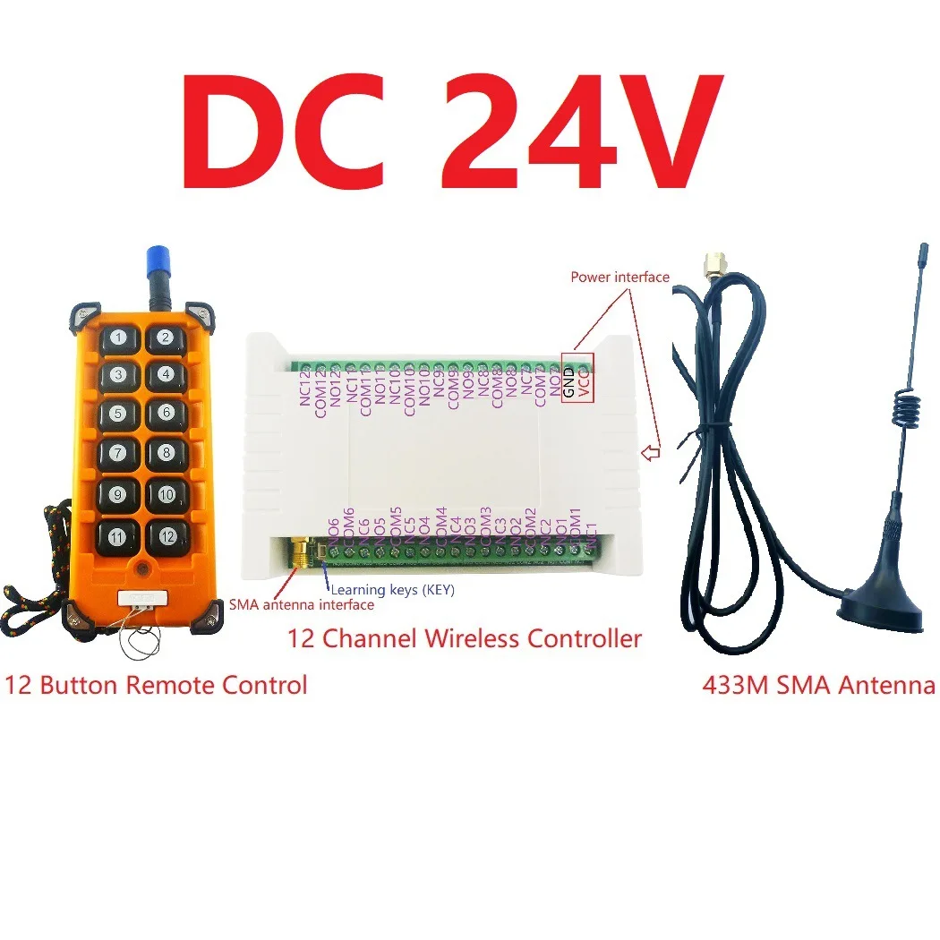 Imagem -03 - Chave 12v 24v 433mhz Mais 20dbm Fsk Industrial Grau Rolamento Código Controle Remoto 12ch121dbm 8ma Controlador sem Fio Kit de Relé 12