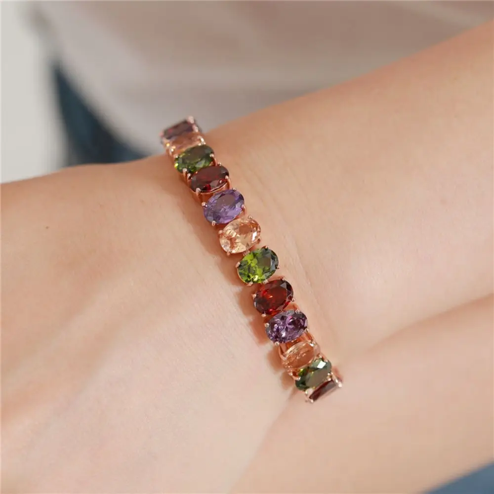 

Vintage Rainbow Zircon Bracelet Luxury Ornaments Rhinestone Bracelet Hand Jewelry Wrist Adornment Colored Crystal Bracelet
