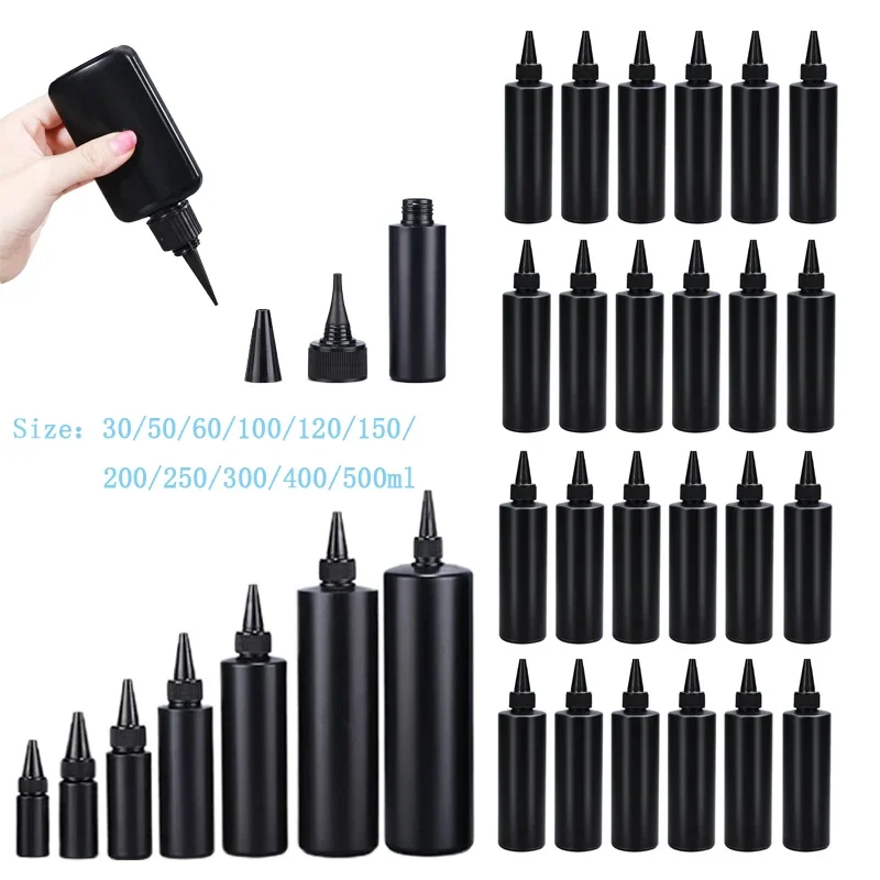 30Pcs 30ml-250ml Black PE Plastic Squeeze Bottles W/ Long Tip Lids Empty Glue Bottle Refillable Containers For Resin Ink Paint