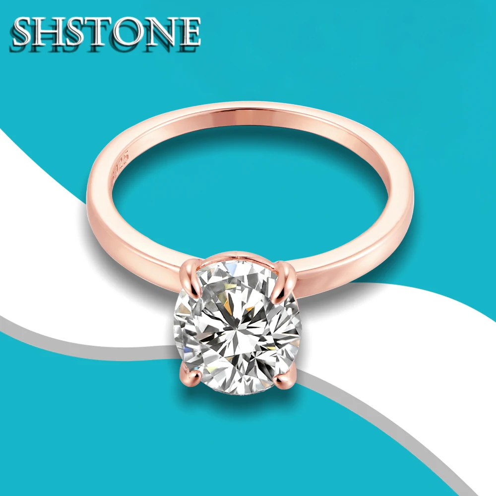 

SHSTONE 3 Carat Oval D Color Moissanite Rings for Women Fine Jewelry with GRA s925 Sterling Sliver Rose Gold Diamond Ring Gifts