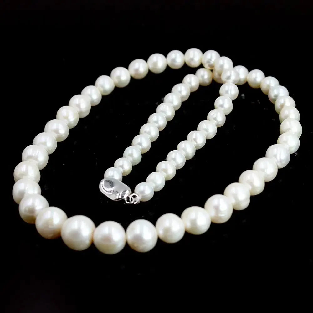 6-11mm Gifts for Women Graduated Round White Natural Freshwater Pearl Knot Girl Jewelry Chokers Short Necklace 18inch