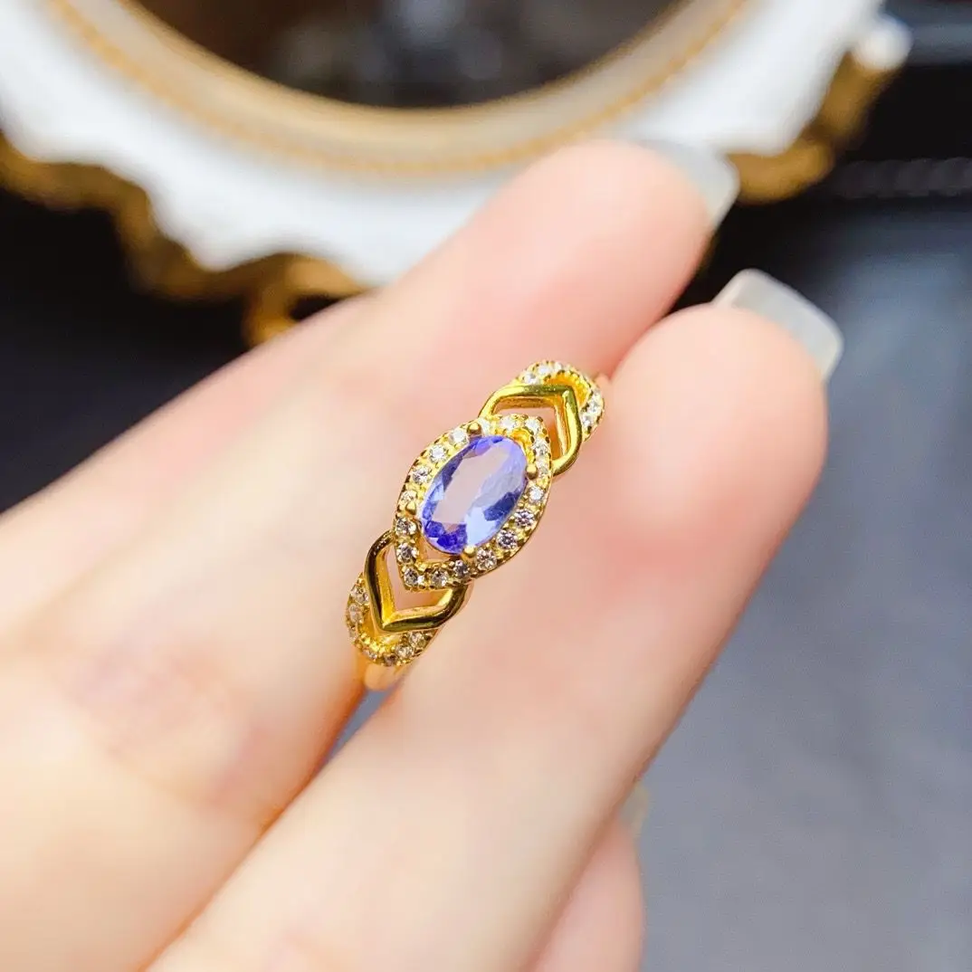 

ZECAA Fine Jewelry Woman Tanzanite Ring For Lady With Natural Tanzanite Stone 4*6mm Silver Ring Best Lady Gift Tanzanite Ring