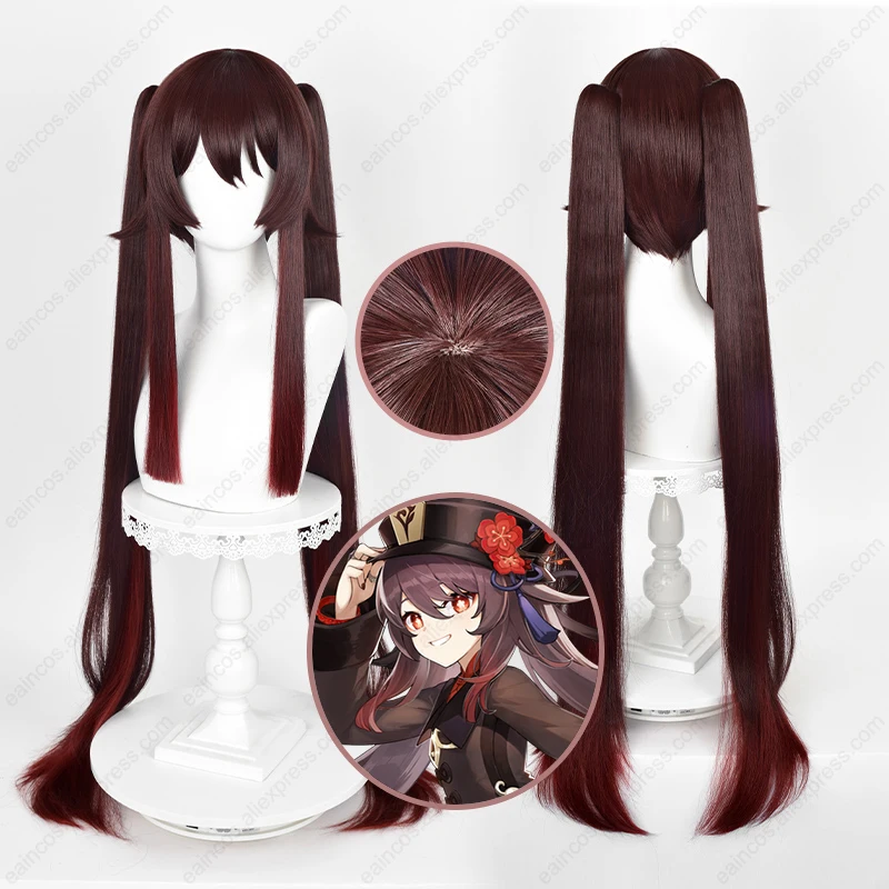 Hutao Cosplay Wig 110cm Long Ponytails Gradient Wigs Heat Resistant Synthetic Hair Anime Wigs