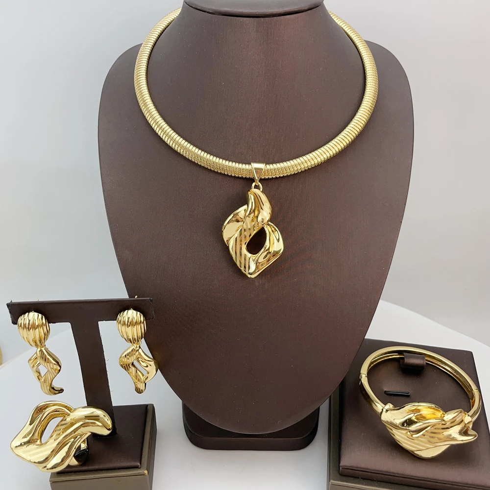 EMMA المرأة الأفريقية قلادة أقراط سوار فستان الزفاف حتى اكسسوارات طقم مجوهرات مطلية بالذهب الإيطالي FHK21871