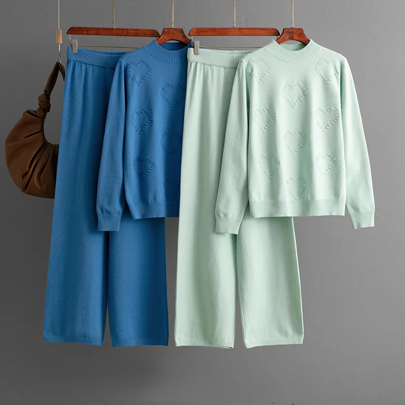 

Женский пуловер, свитер, комплект из 2 предметов, широкие брюки, ансамбль, трикотаж, топ, брюки, осенне-зимний мусульманский вязаный костюм