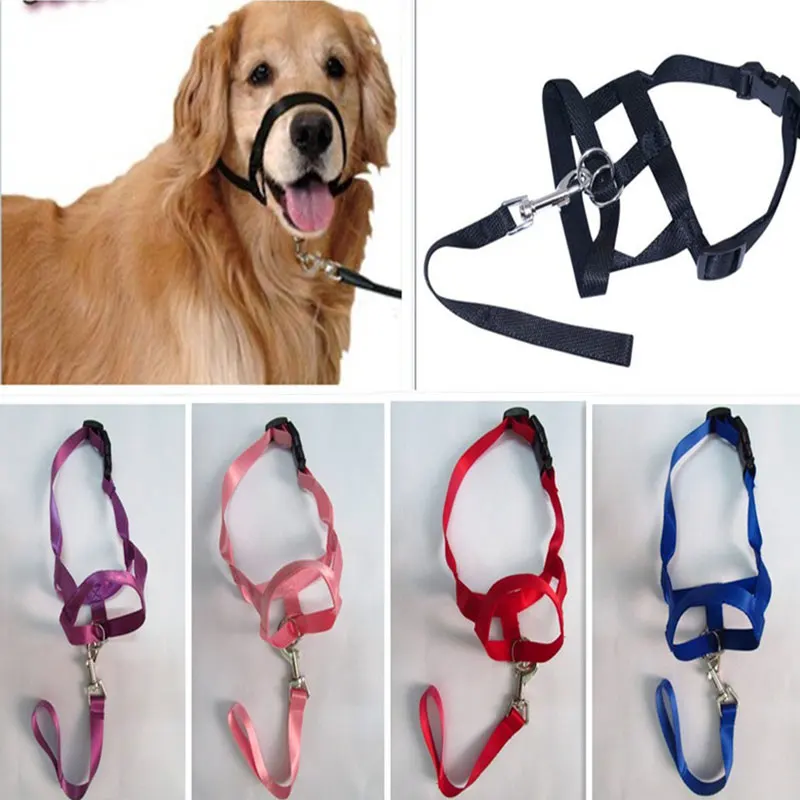 Soild Adjustable No Pull Bite Straps Leader Belt Training Leash Leader Head Collar Dog Collar Muzzle Dog Halter Gentle Harness